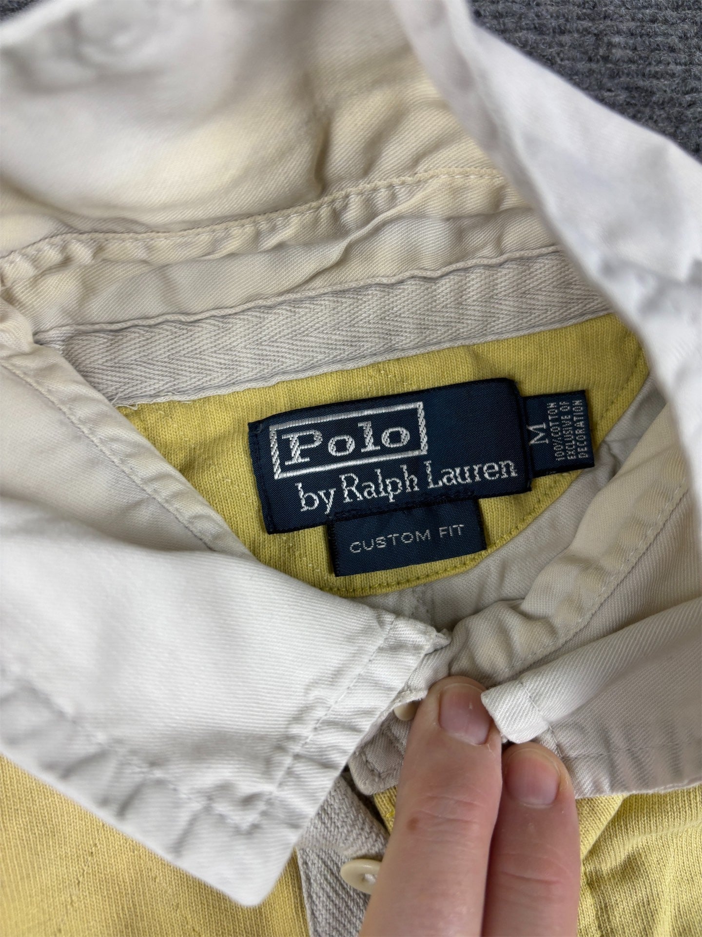 Vintage 90's Ralph Lauren Rugby Polo Men's M Yellow Navy Blue PRL Golf Club Badge