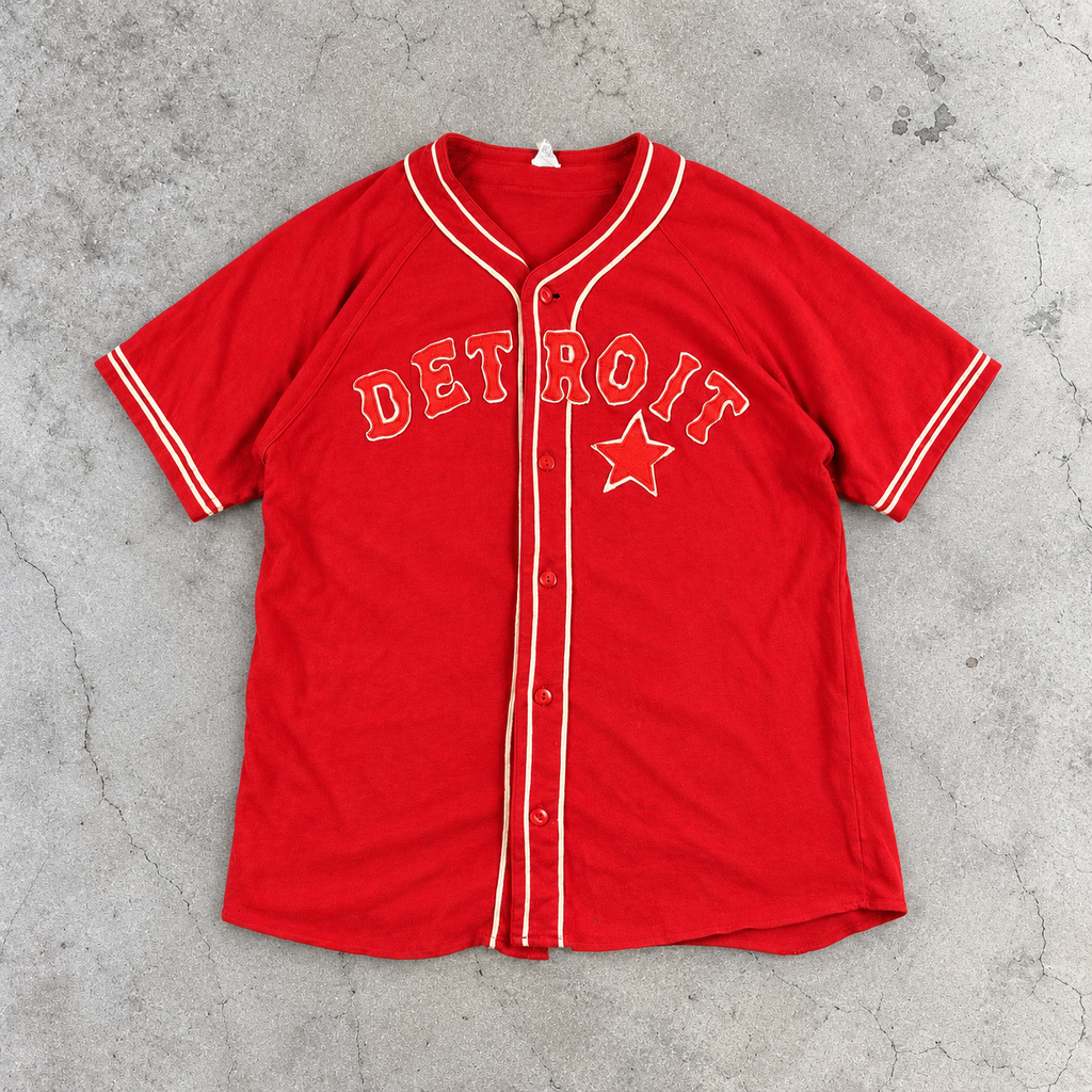Detroit Tigers 80s Baseball Jersey Men's Large Red White Button Up