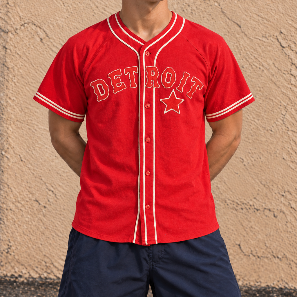 Detroit Tigers 80s Baseball Jersey Men's Large Red White Button Up