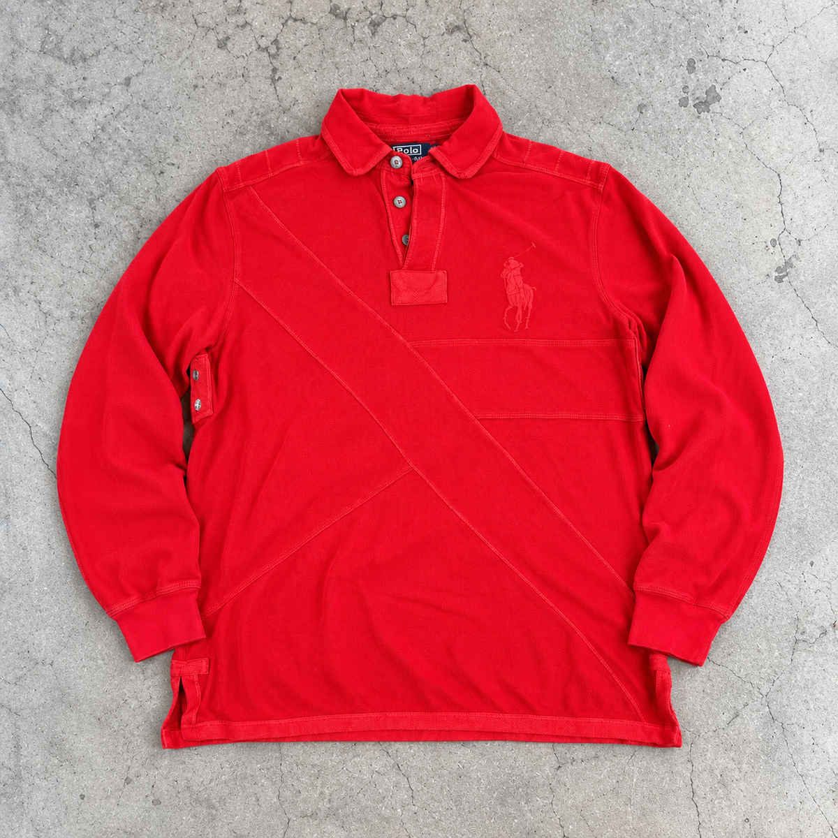 Vintage 90's Ralph Lauren Rugby Polo Men's L Double Red Big Pony Stitching Detail Collared