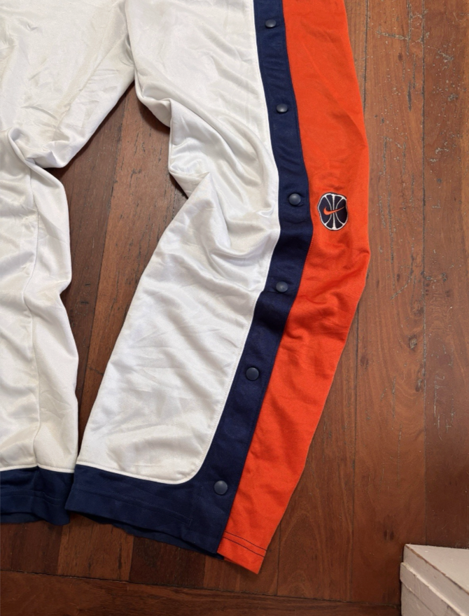 Vintage 90s Nike Basketball Track Pants Size L Orange White Tearaway Poppers Baggy