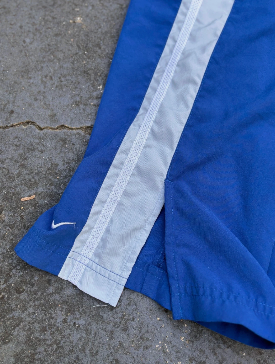 Vintage Y2K Nike Track Pants Women’s Size M Two-Tone Blue Wide Leg Ankle Slit Swoosh