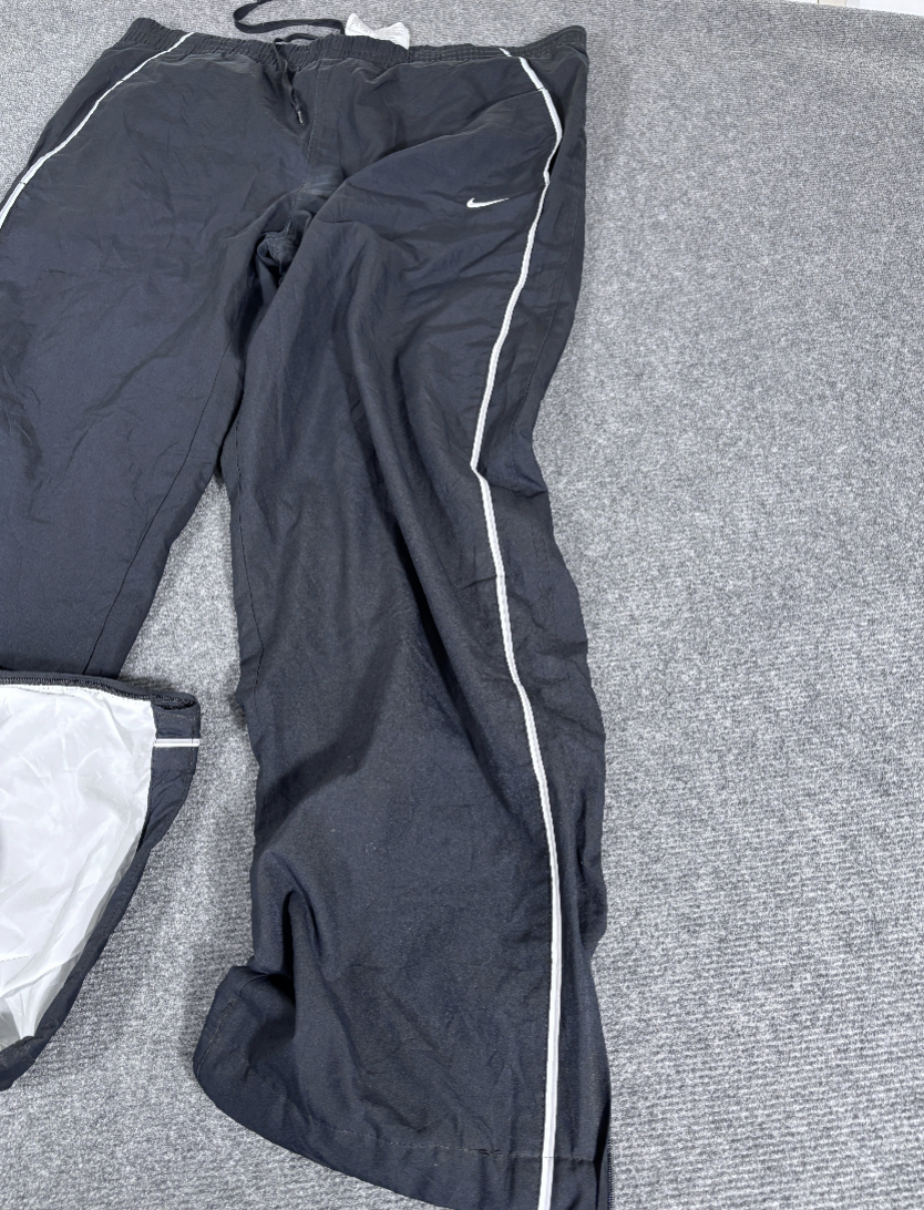 Vintage Y2K Nike Track Pants Size L Black Grey White Piping Wide Leg Ankle Zip