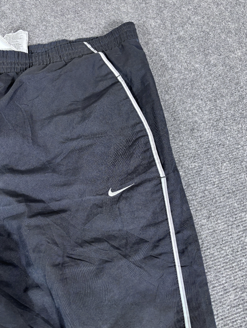 Vintage Y2K Nike Track Pants Size L Black Grey White Piping Wide Leg Ankle Zip