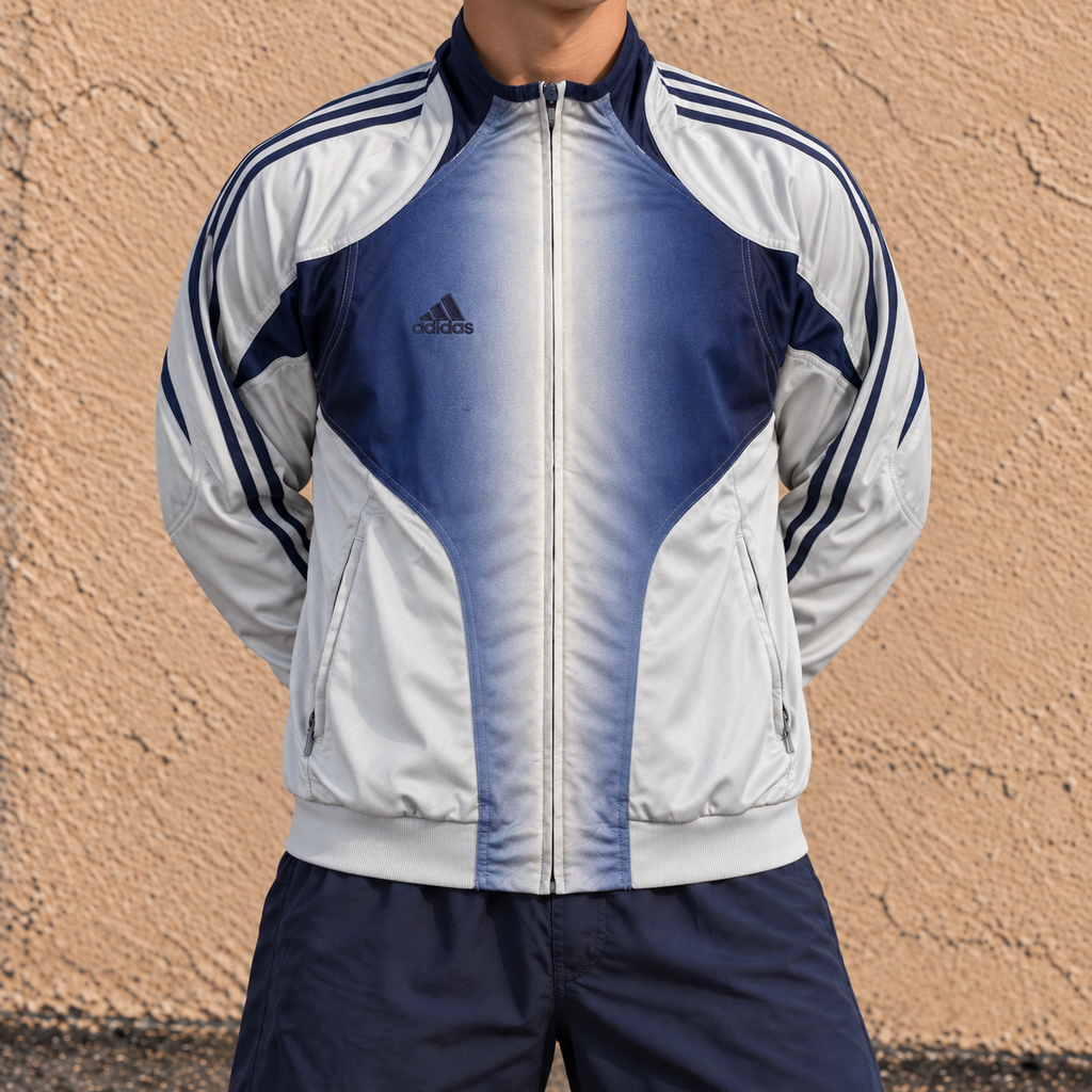 Vintage y2k Adidas Football Men's Large Blue Grey Gradient Full Zip