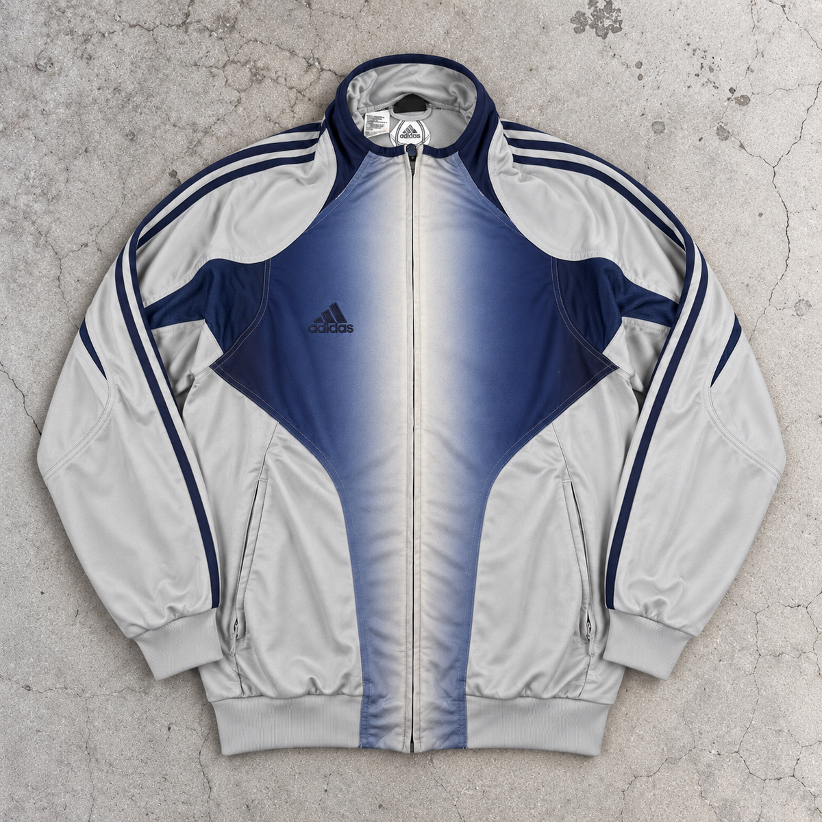 Vintage y2k Adidas Football Men's Large Blue Grey Gradient Full Zip