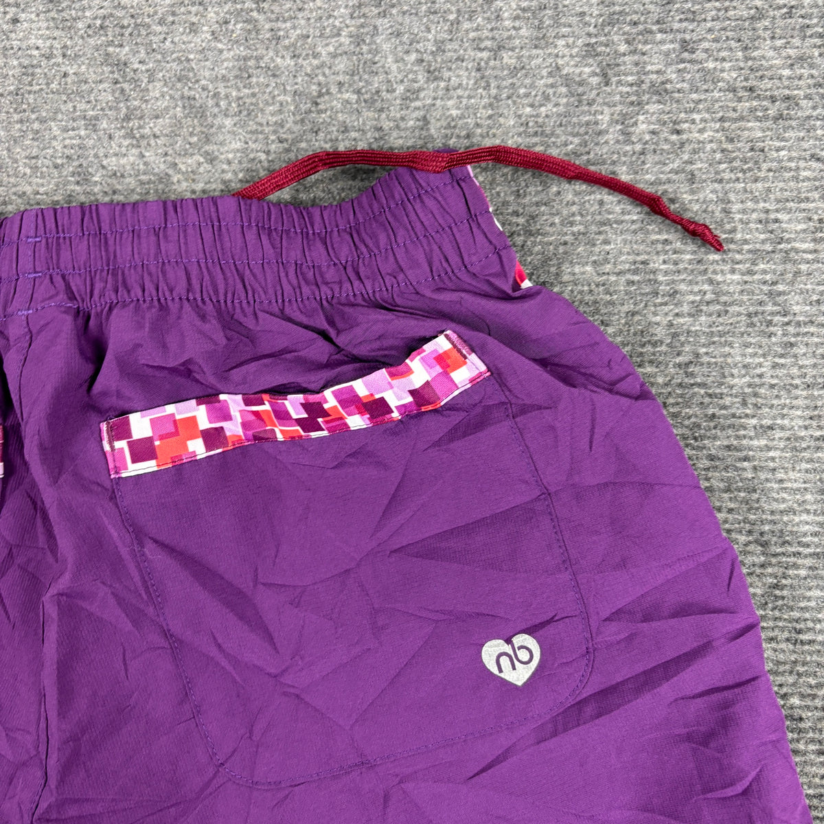 New Balance Running Shorts Plum Purple Pixel Print Pockets photo 6