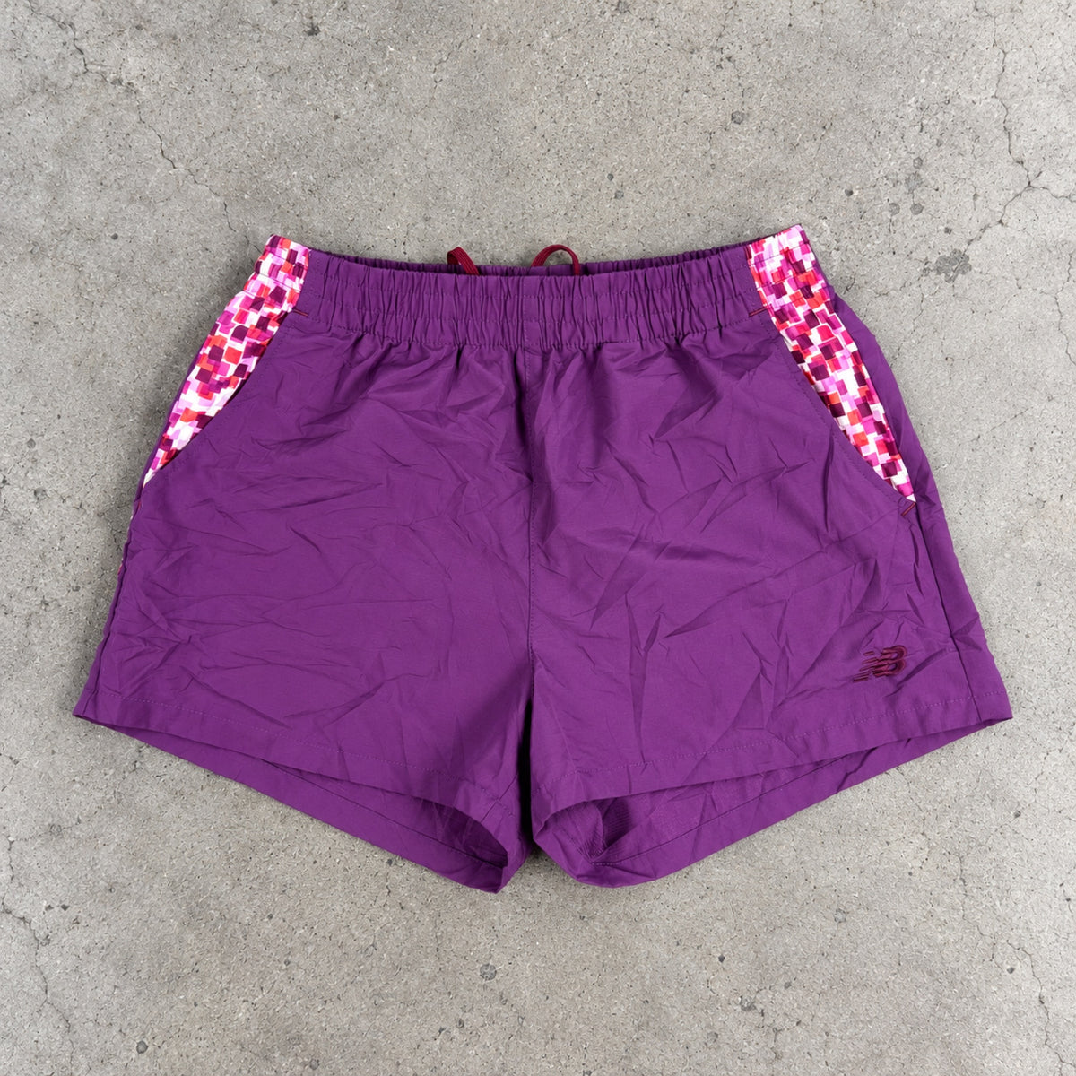 New Balance Running Shorts Plum Purple Pixel Print Pockets photo 1