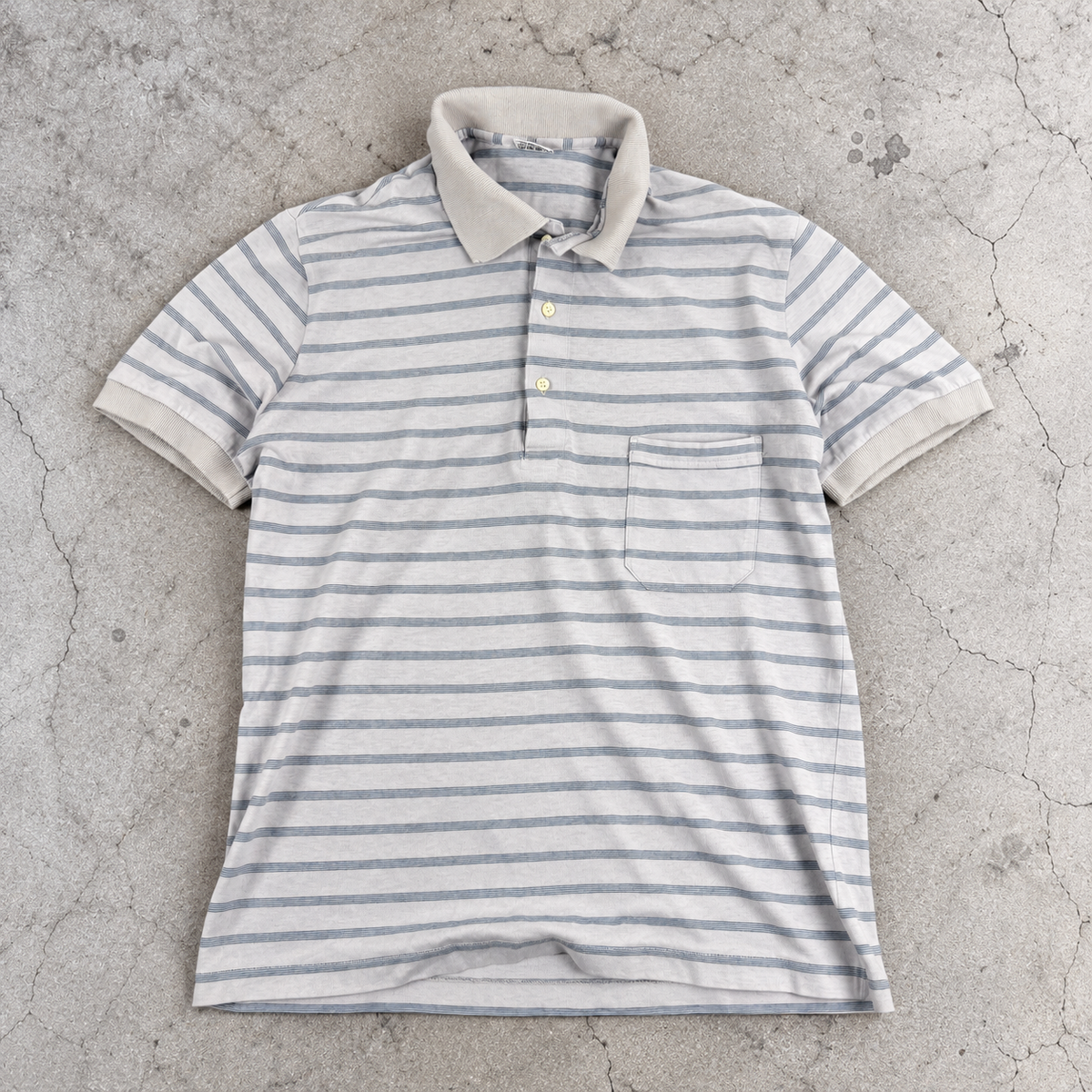 Vintage Schiesser Polo Shirt Men's Medium Grey White Stripe Golf Core