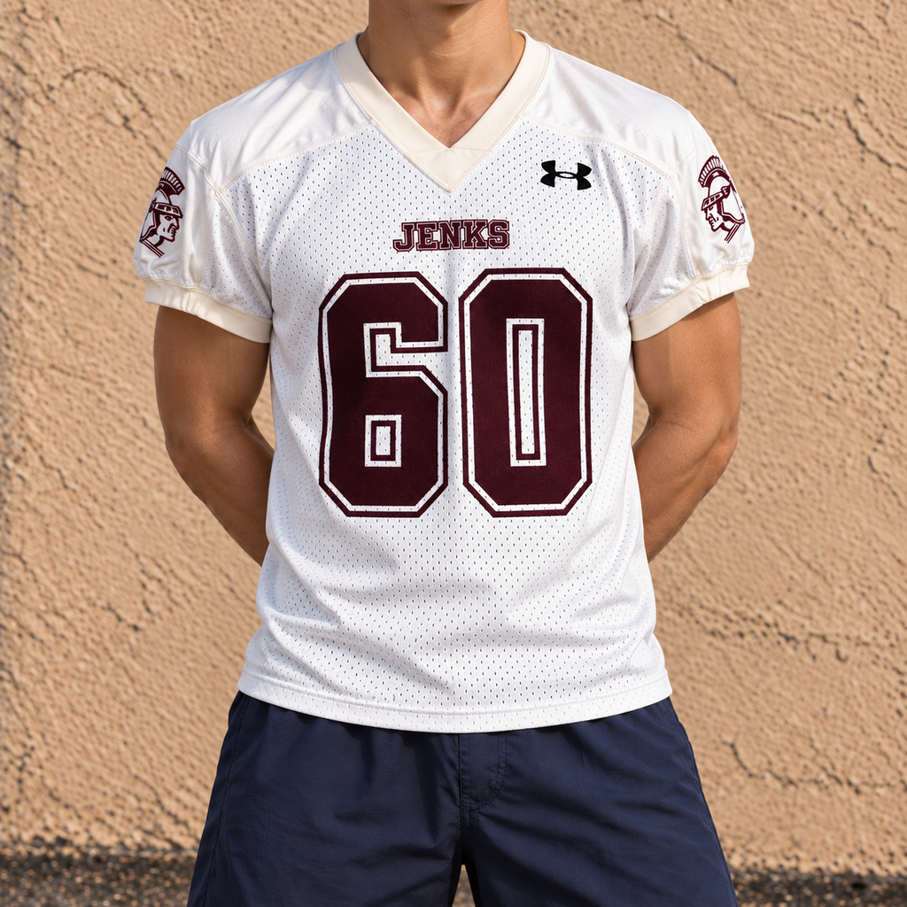 Under Armour Football V-neck Jersey Men's Medium White Maroon Mesh