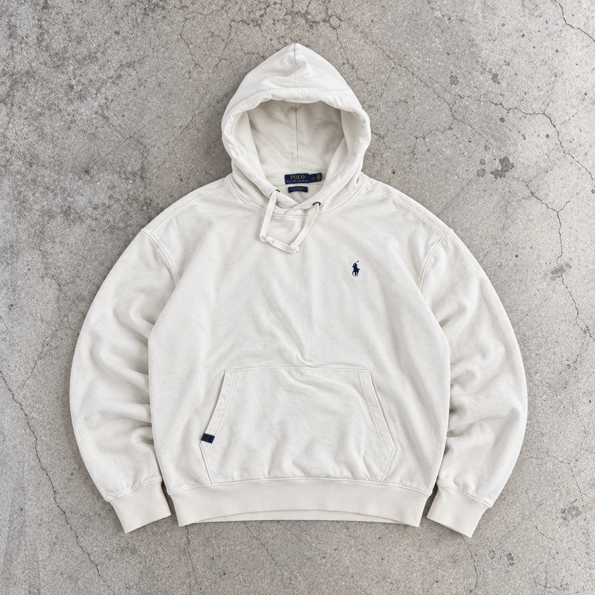 Ralph Lauren Hoodie Men's L White Navy Blue Small Pony Jumper