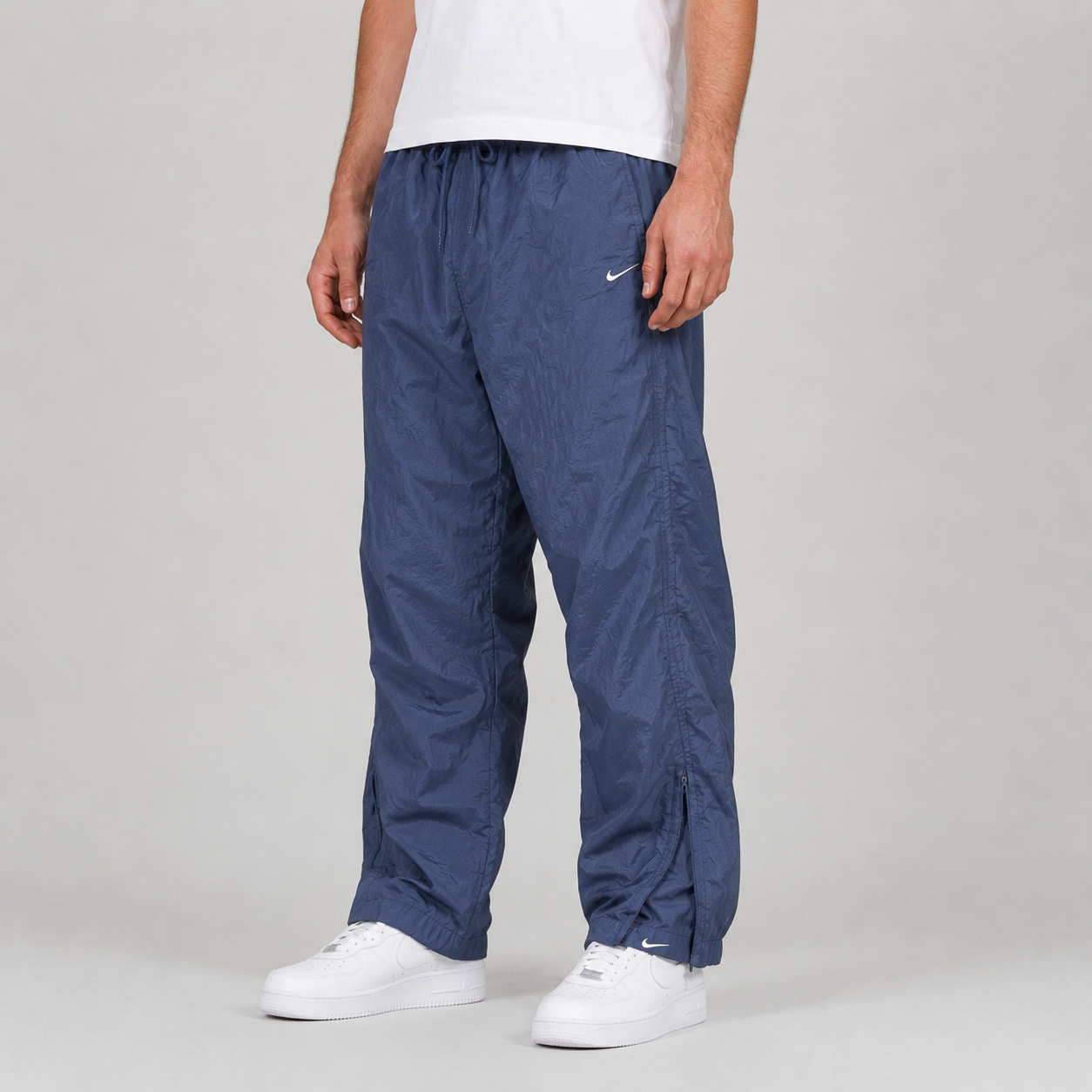 Vintage Y2K Nike Track Pants Men's XXL Navy White Ankle Swoosh w/ Cargo Pocket
