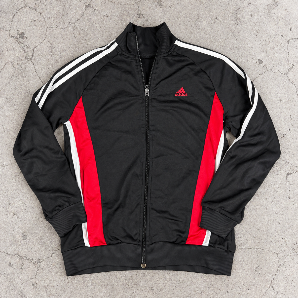 Vintage y2k Adidas Jacket Women's Small Black Red 3 Stripe Full Zip
