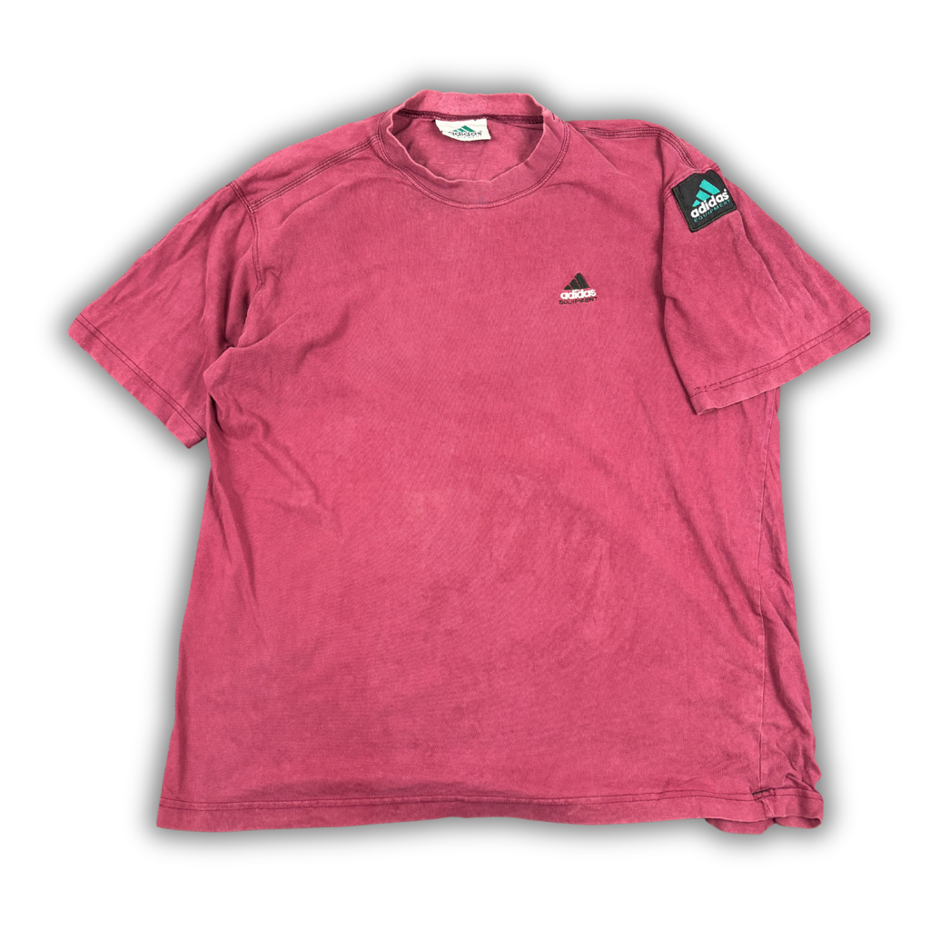 Vintage 90s Adidas Equipment T-Shirt L Red Cotton Chest + Arm Logo Maroon Red
