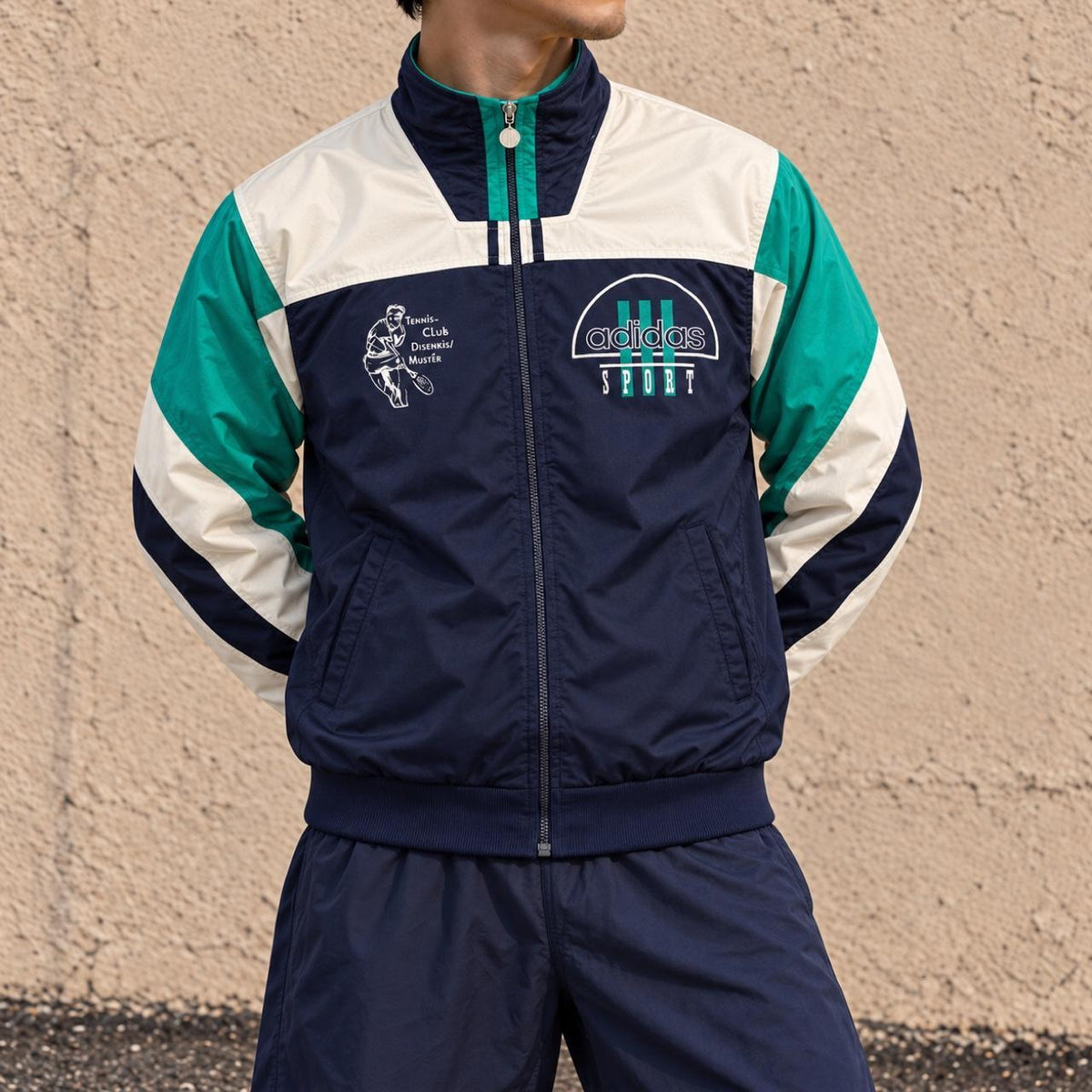 Vintage 90s Adidas Jacket Men's Small Blue Green Tennis Club Full Zip