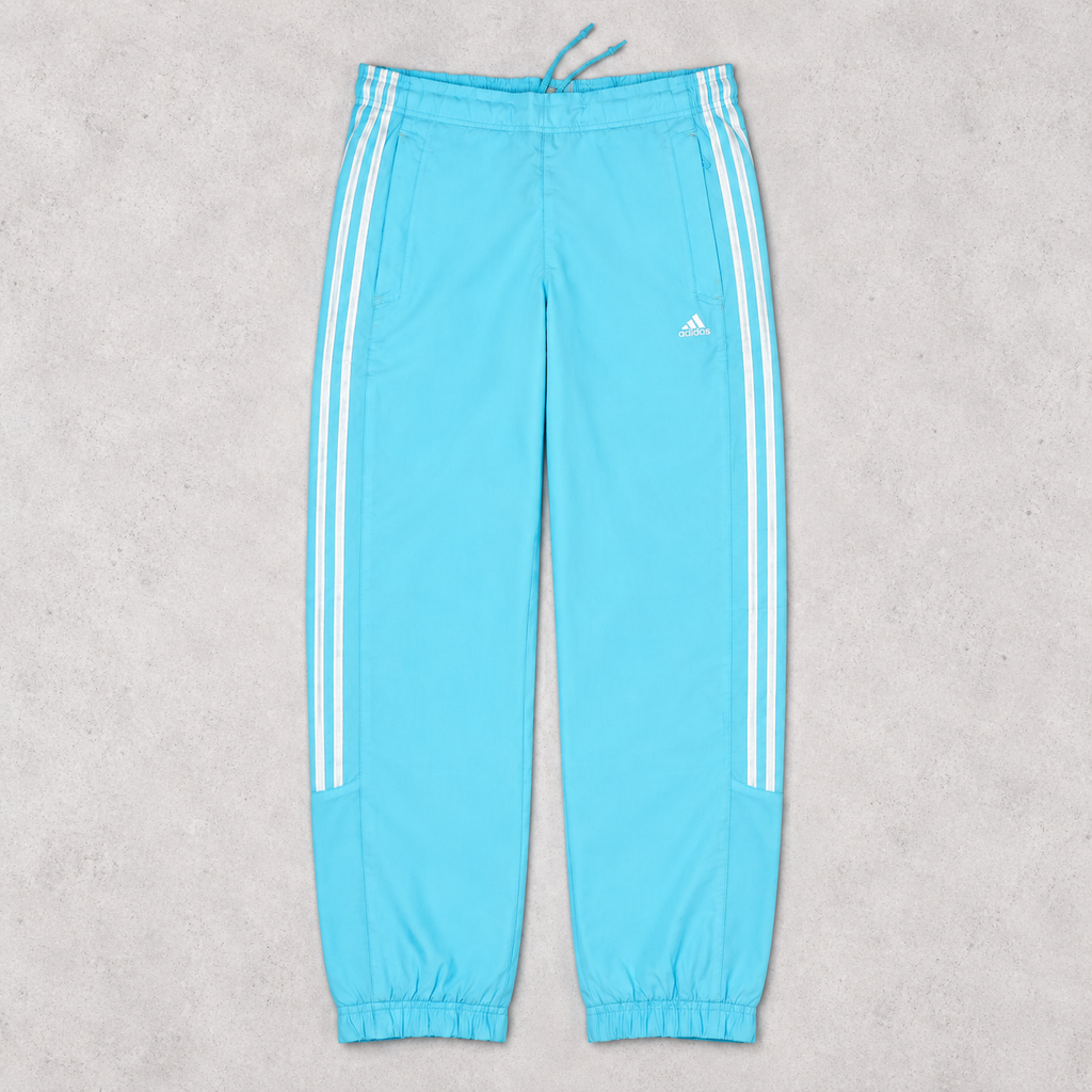 Vintage Y2K Adidas Track Pants Size S Blue White 3 Stripe Logo Windbreakers