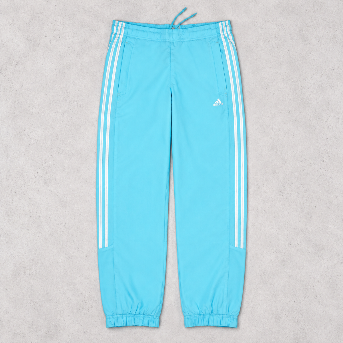 Vintage Y2K Adidas Track Pants Size S Blue White 3 Stripe Logo Windbreakers