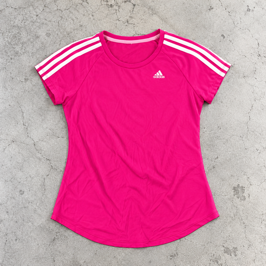 Adidas Climalite T-shirt Women's Small Pink White Petite Activewear Baby Tee