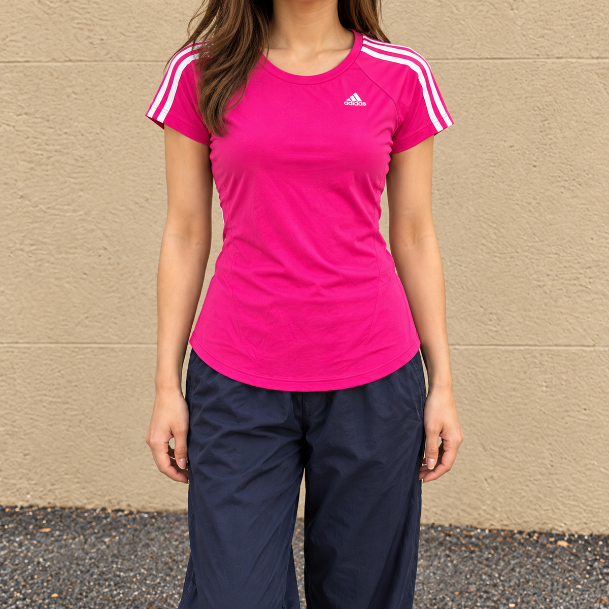 Adidas Climalite T-shirt Women's Small Pink White Petite Activewear Baby Tee