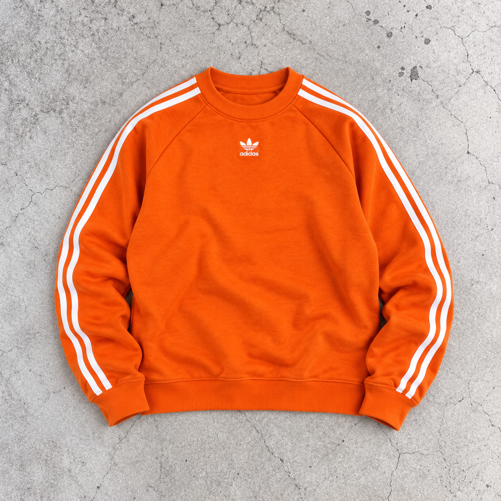 Adidas 3 Stripe Jumper Women's Small Orange White Centre Logo Sweatshirt