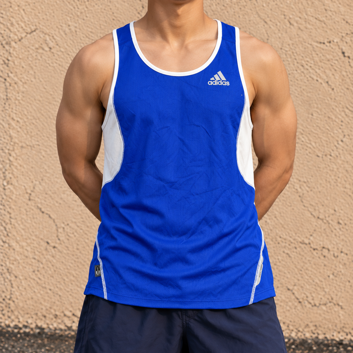 Y2K Adidas Climalite Running Singlet Men's Small Blue White Activewear
