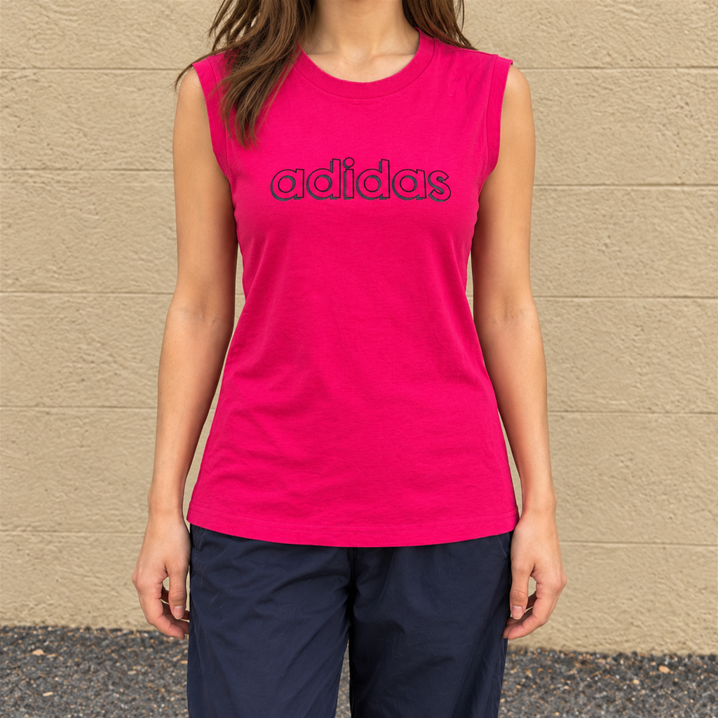 Vintage Y2K Adidas Tank Top Women's Small Pink Spellout Logo Activewear