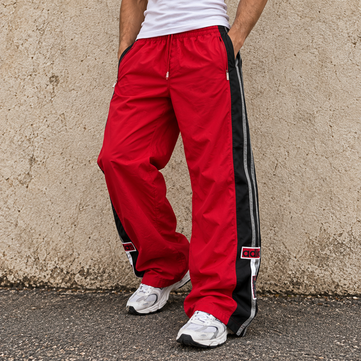 Vintage 90s Baggy Adidas Tear Away Track Pants Men's XL Red Black 3 Stripe