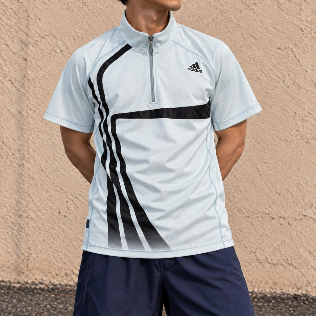 Vintage y2k Adidas 1/4 Zip Jersey Men's Medium Blue Activewear T-shirt