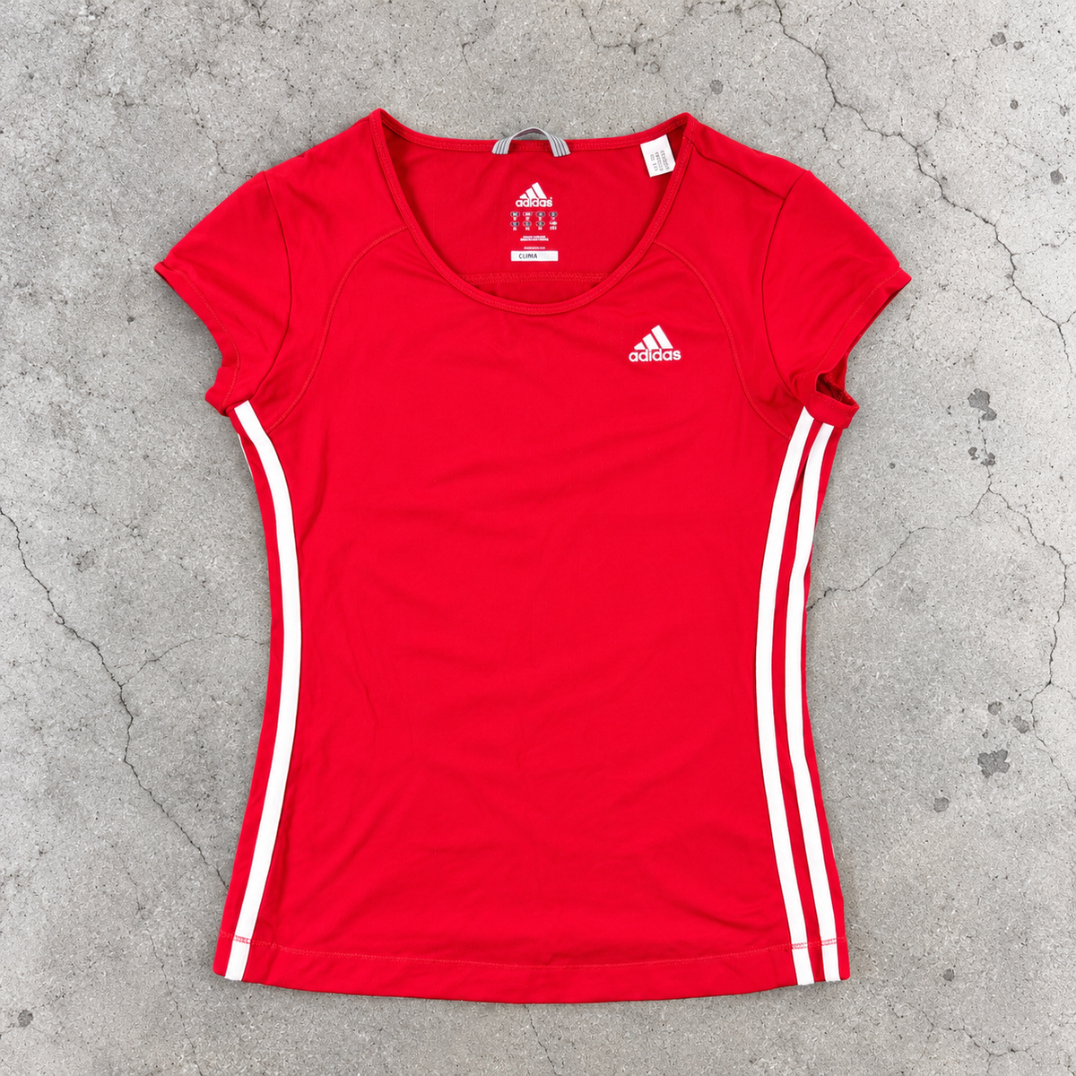 Adidas y2k Activewear Top Women's XS Red Three Stripe Baby Tee Petite