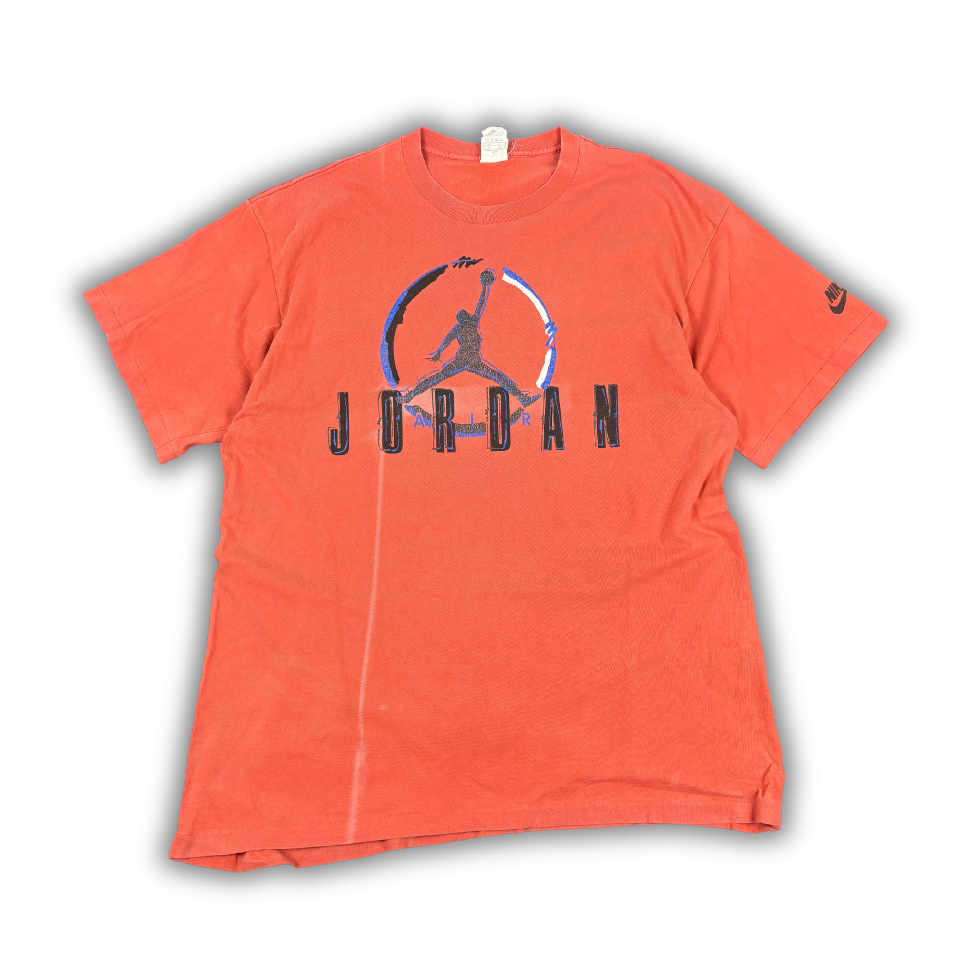 Vintage 90s Nike Jordan T-Shirt XL Red Orange Cotton Single Stitch Jumpman Spell Out Rare