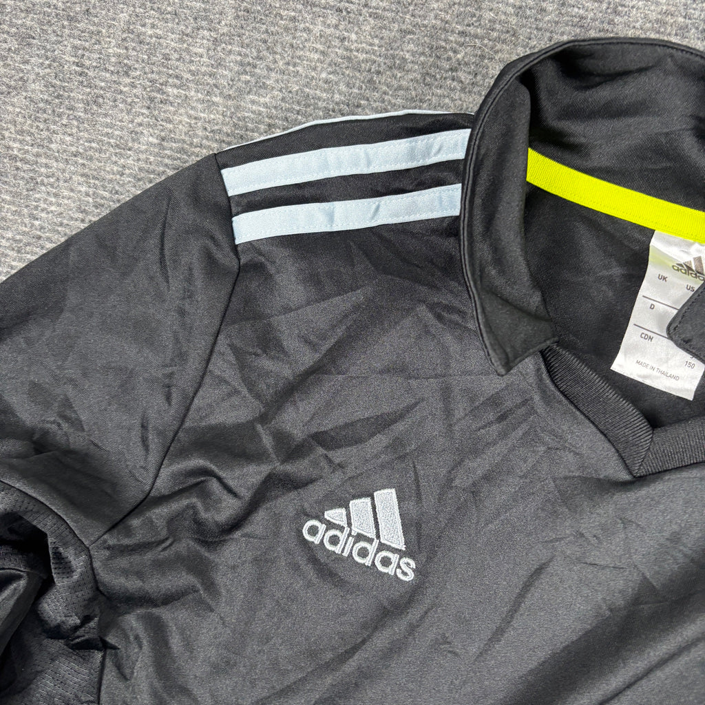 Adidas Football Jersey Long Sleeve Top Black Light Blue Collared Petite photo 3