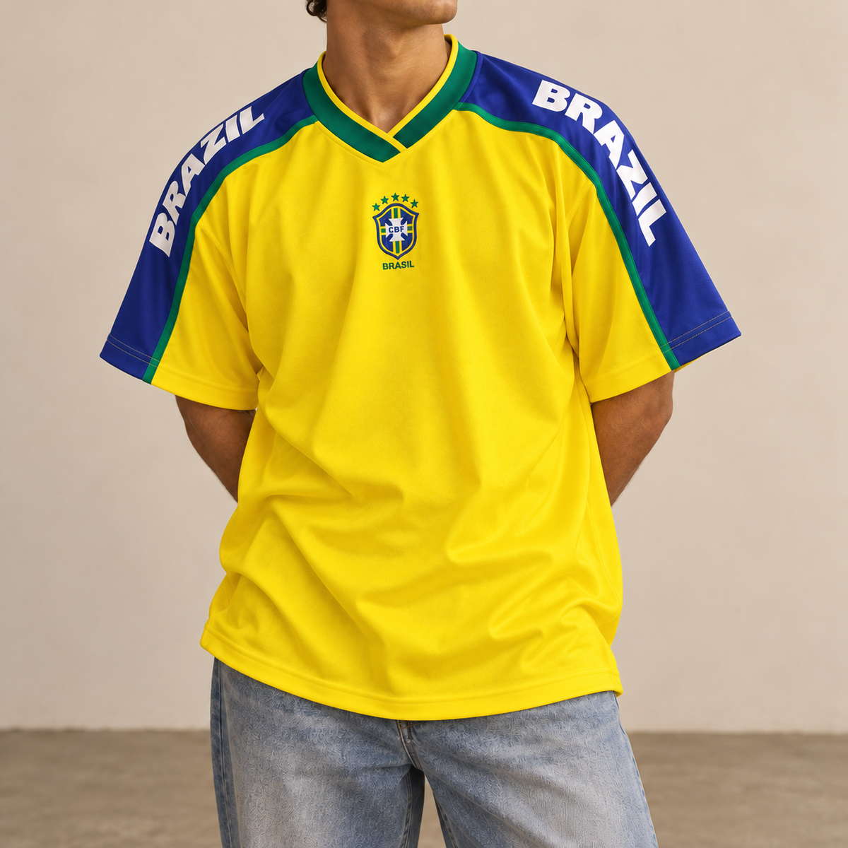 Vintage Brazil Football Jersey Men's XL Yellow Embroidered Team Logo