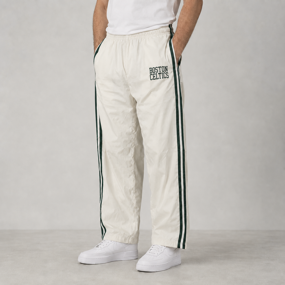 Y2K Nike Boston Celtics Track Pants Men's L White Green Warm Up Joggers