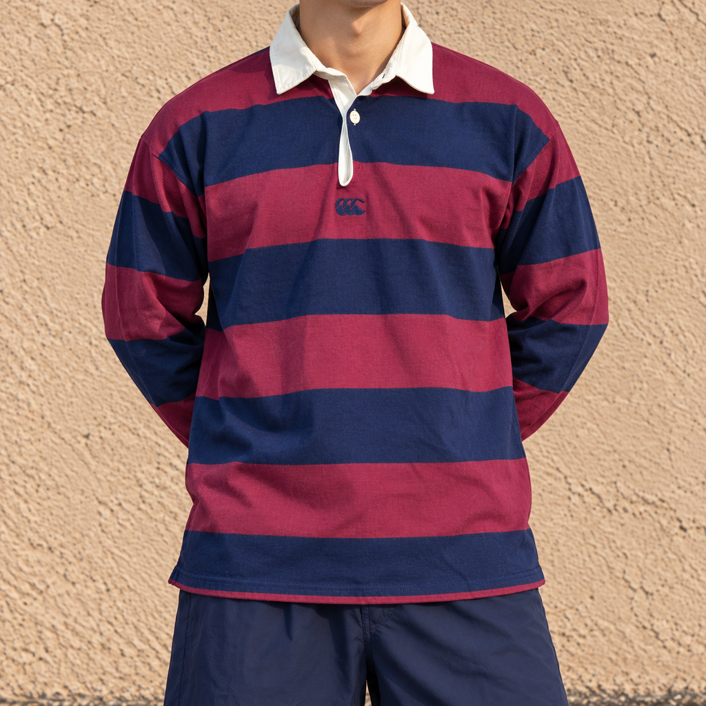 Vintage 90s Canterbury Rugby Polo Men's XL Burgundy Navy Stripe Jersey