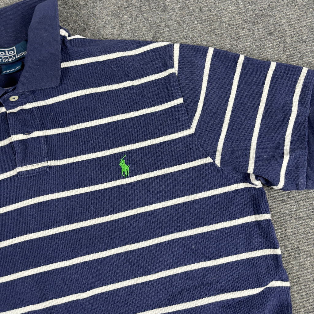Polo Ralph Lauren Custom Fit Striped Pique Polo Navy White Green Pony photo 3