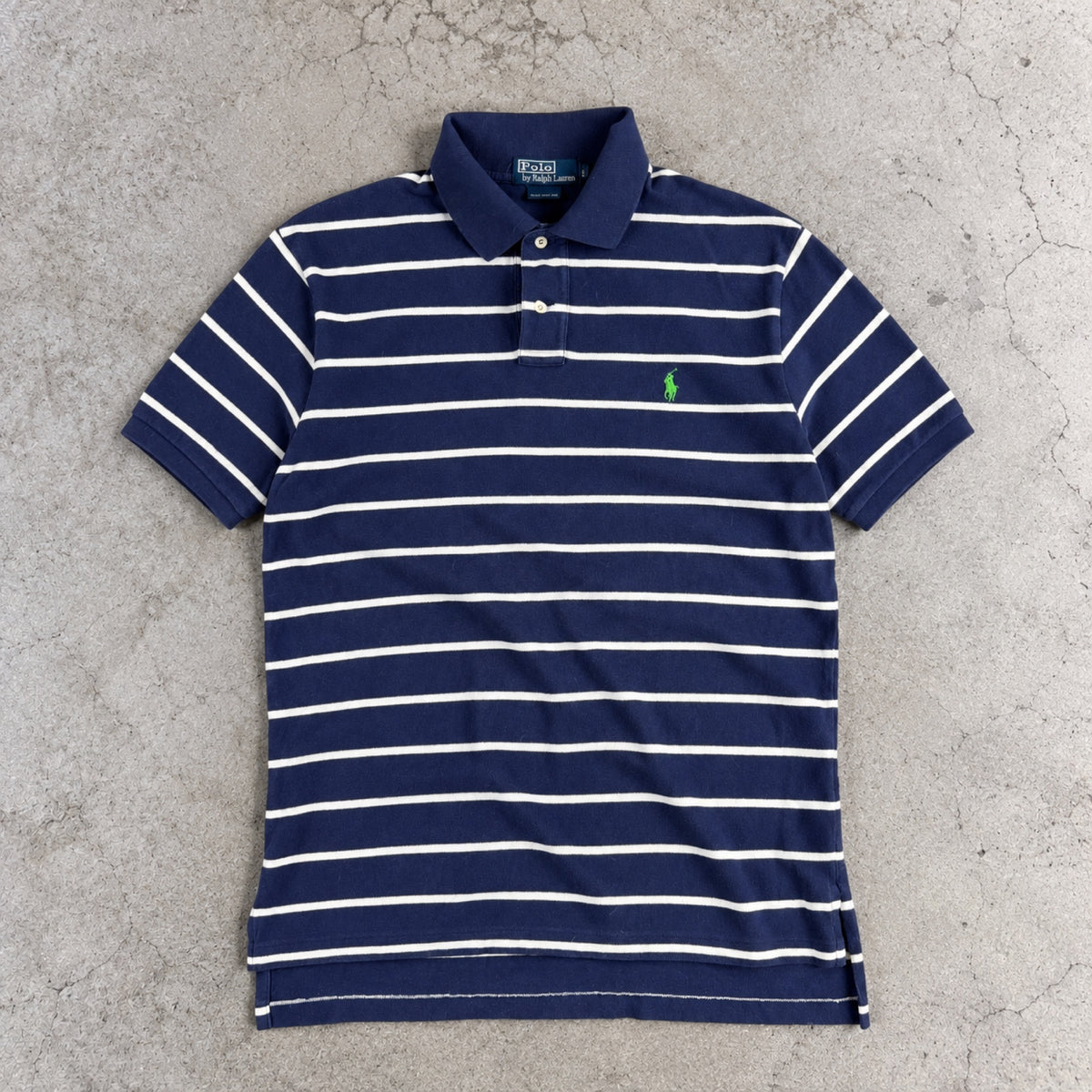 Polo Ralph Lauren Custom Fit Striped Pique Polo Navy White Green Pony photo 1