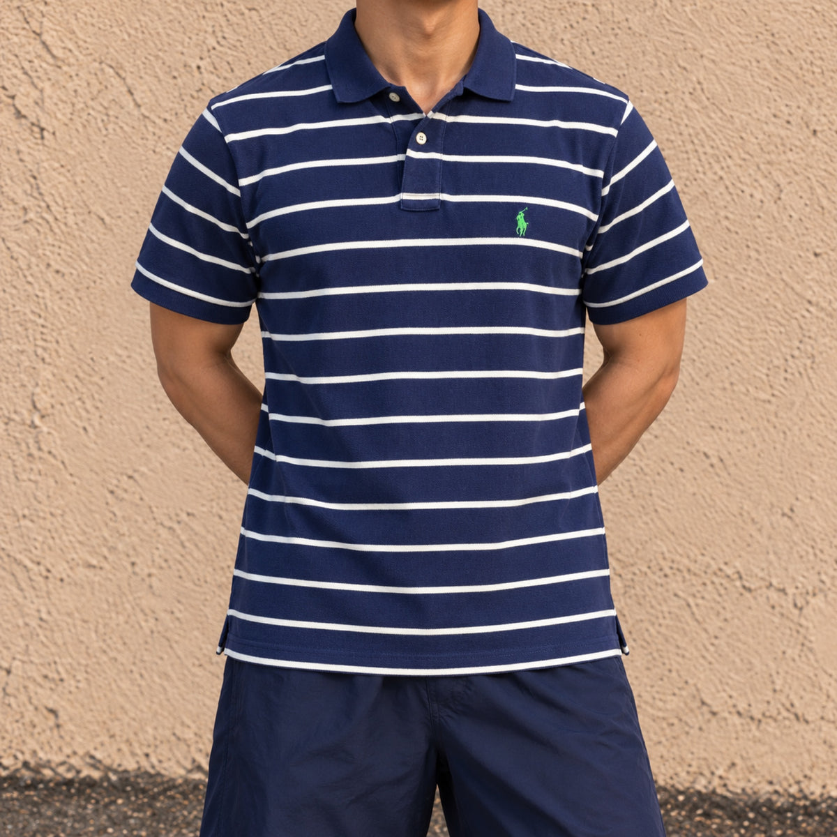 Polo Ralph Lauren Custom Fit Striped Pique Polo Navy White Green Pony photo 2