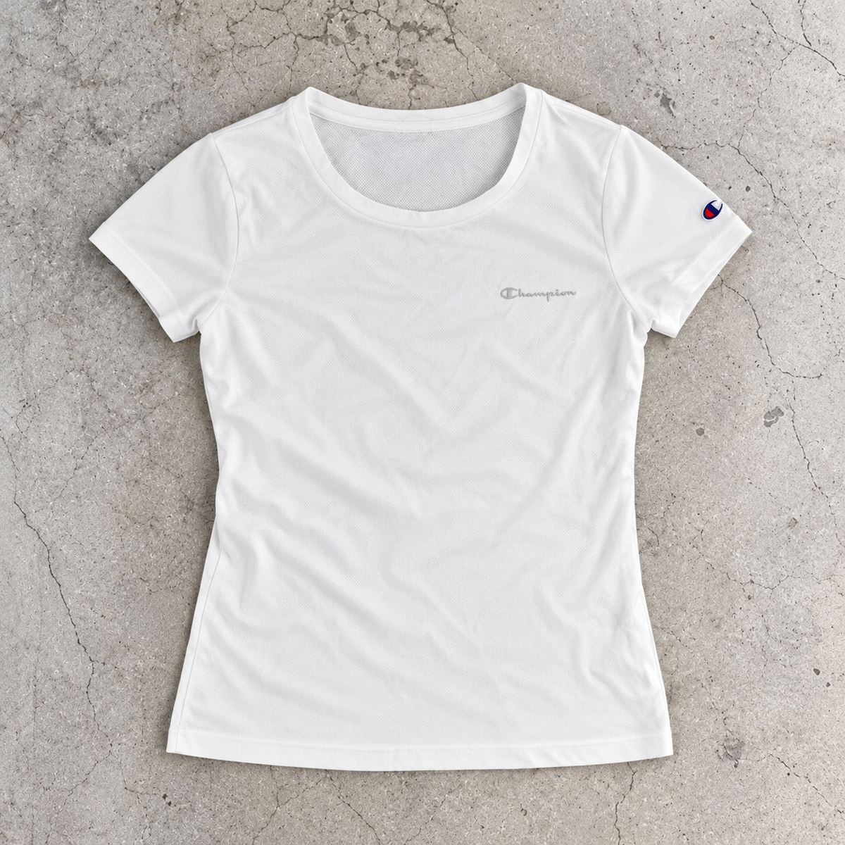 Champion Script Logo Fitted Top Women's Medium White Activewear T-shirt