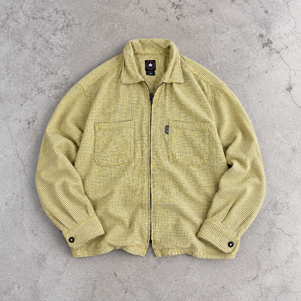 Vintage Y2K Converse All Star Shirt Men's Medium Yellow Seesucker Full Zip