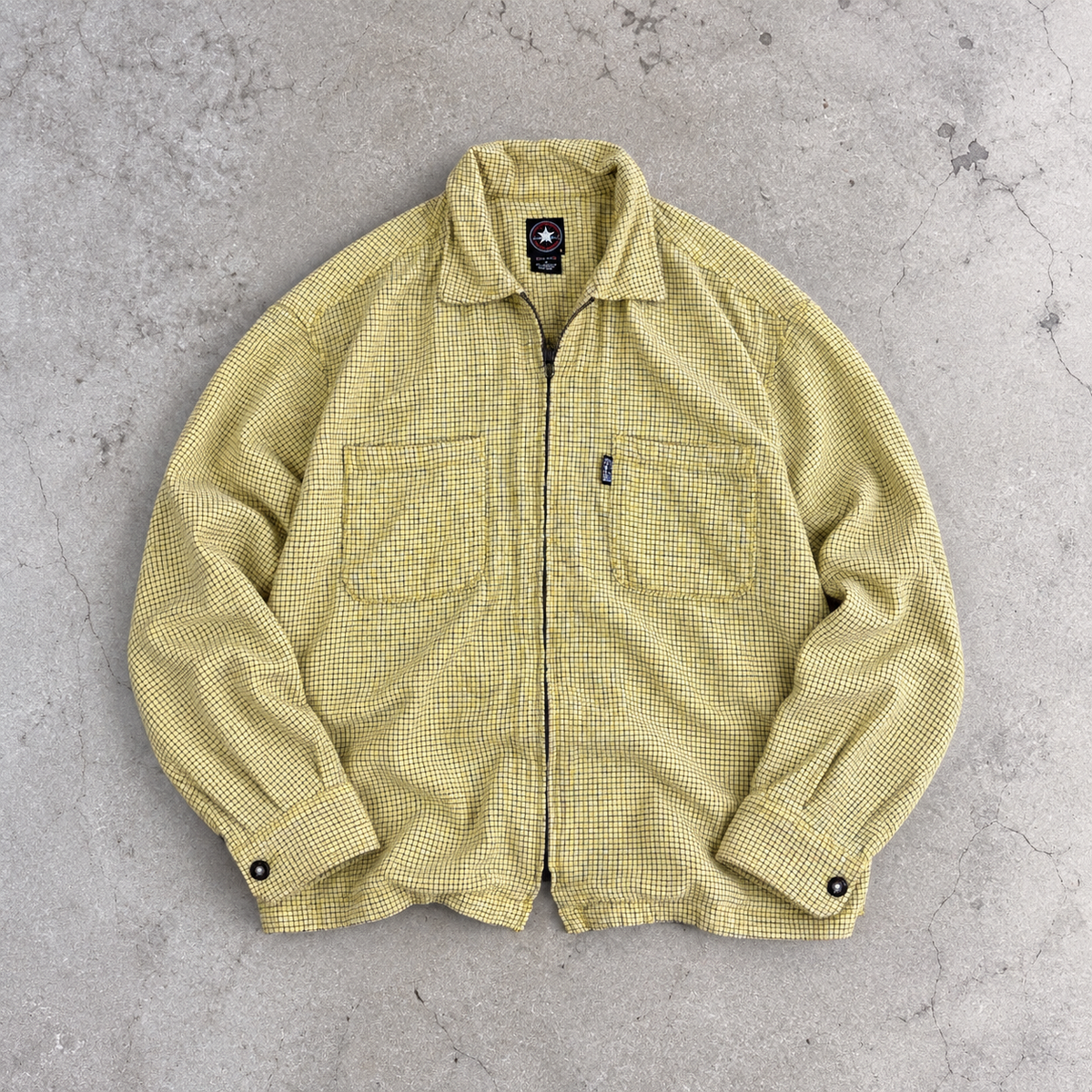Vintage Y2K Converse All Star Shirt Men's Medium Yellow Seesucker Full Zip