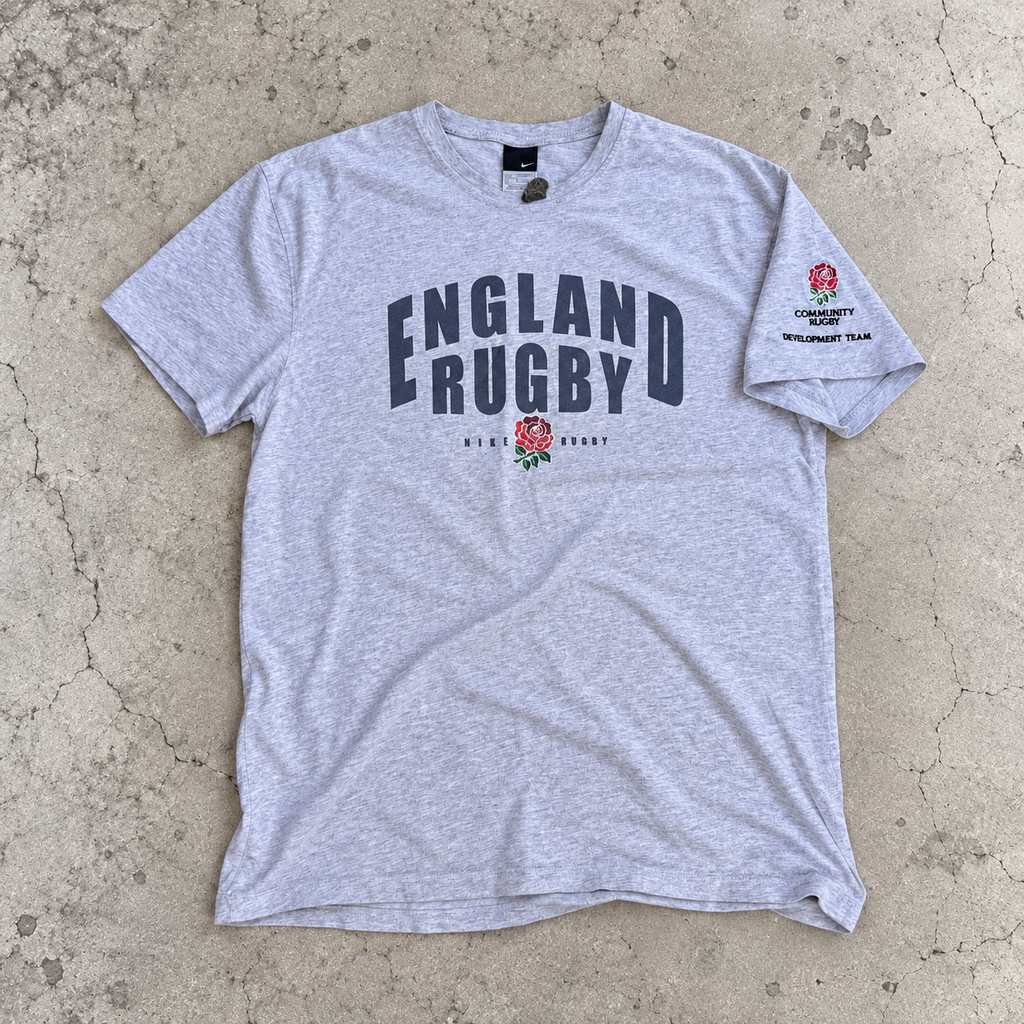 Vintage Y2K Nike England Rugby T-Shirt Size XL Grey Large Graphic Embroidered Rose