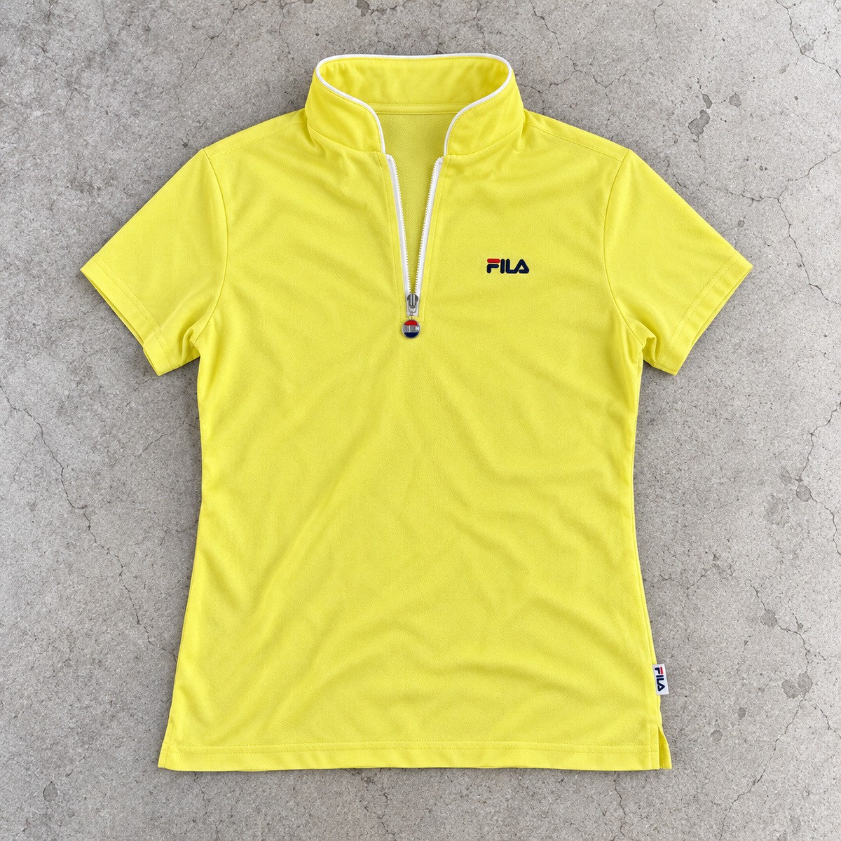 Y2K Fila 1/4 Zip Polo Top Women's XS Yellow Tennis Activewear T-shirt