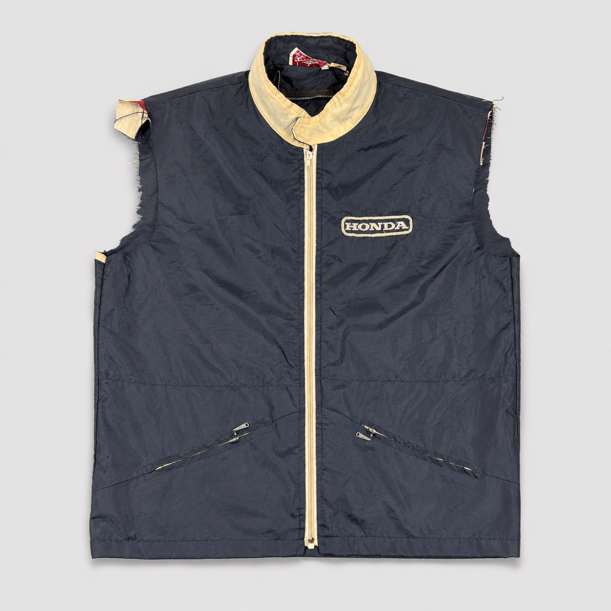 90s Honda Jacket Size M Blue Nylon Retro Cut Off Sleeves Japanese Vintage