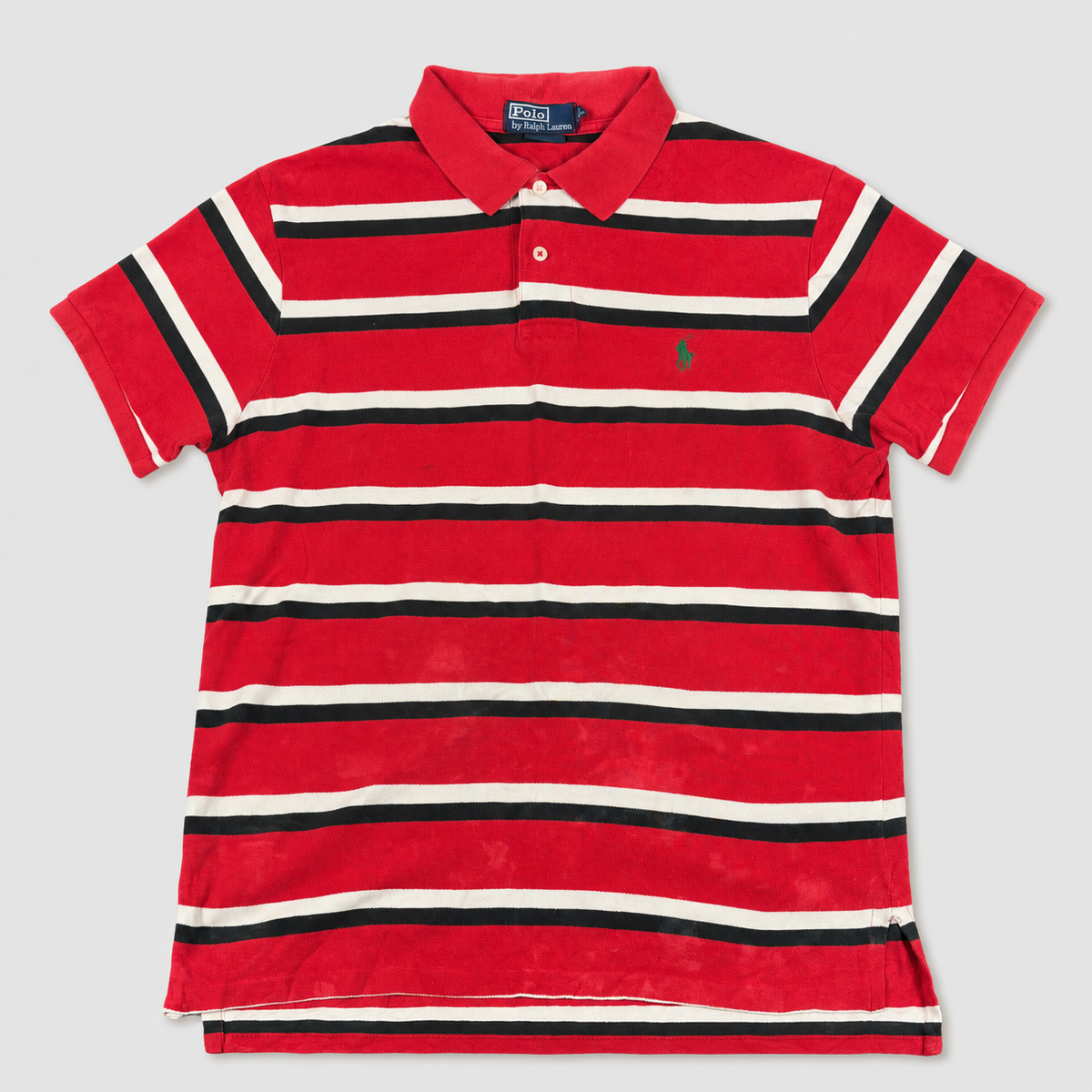 Vintage 90s Era Polo Ralph Lauren Polo Shirt Men's L Red White Striped Small Pony