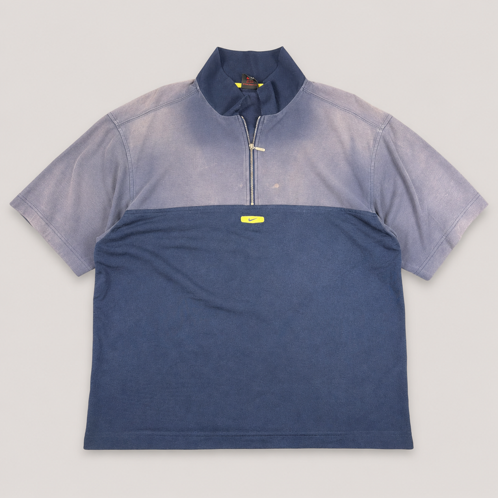 Vintage 90s Nike 1/4 Zip Jersey Men’s L Navy Blue Yellow Hex Badge Swoosh 2 Texture