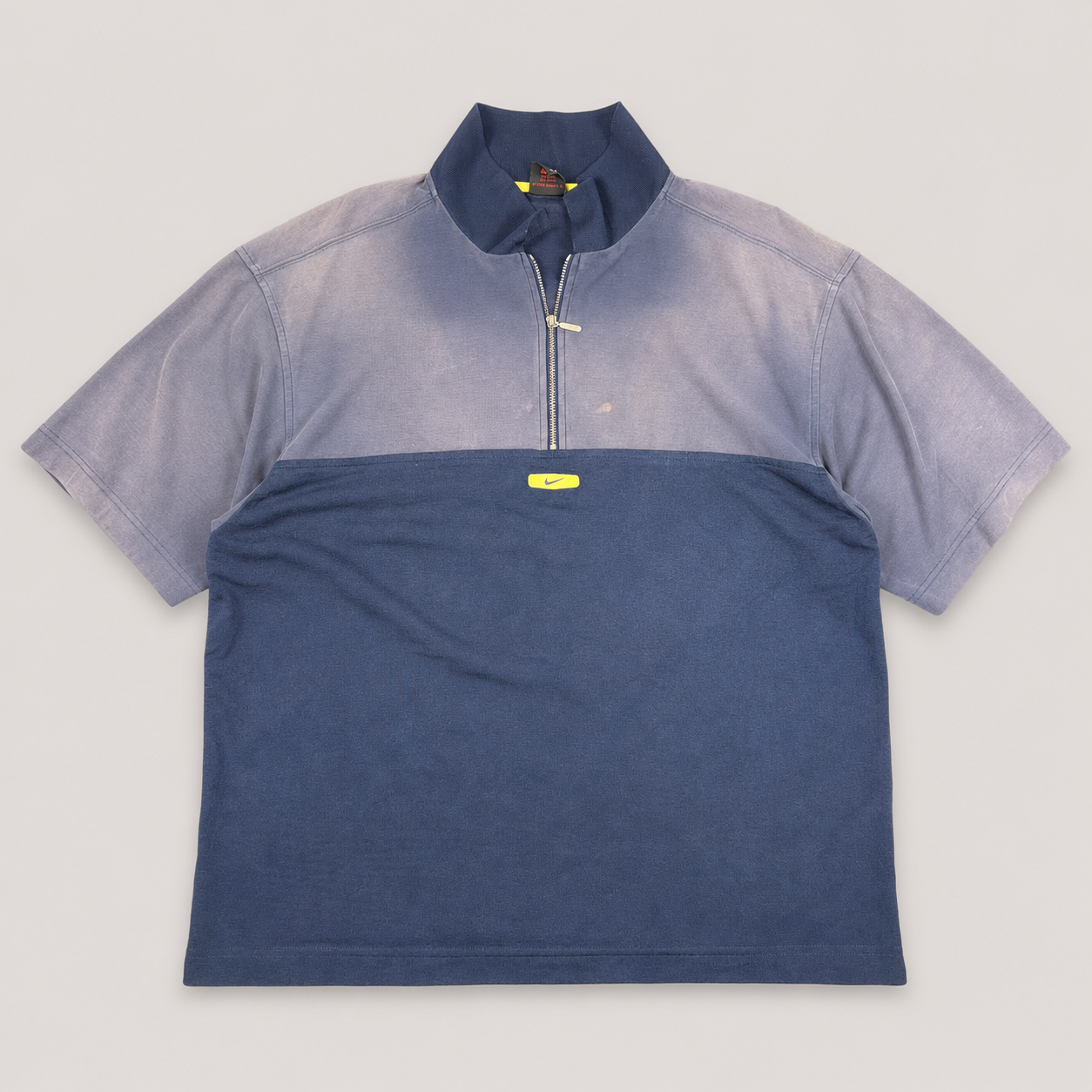 Vintage 90s Nike 1/4 Zip Jersey Men’s L Navy Blue Yellow Hex Badge Swoosh 2 Texture