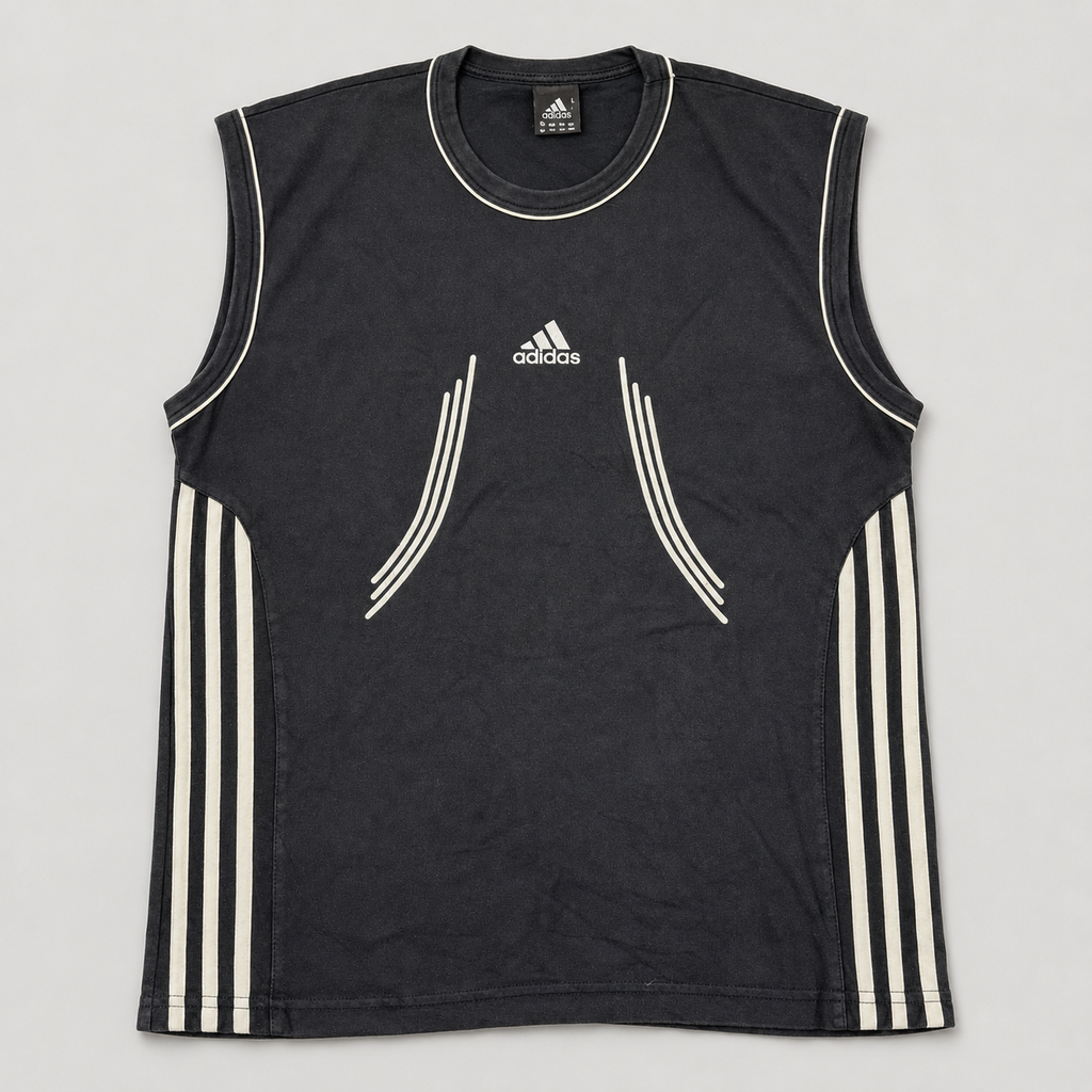 Vintage Adidas Activewear Tank Top Women's Large Black White Y2K Singlet
