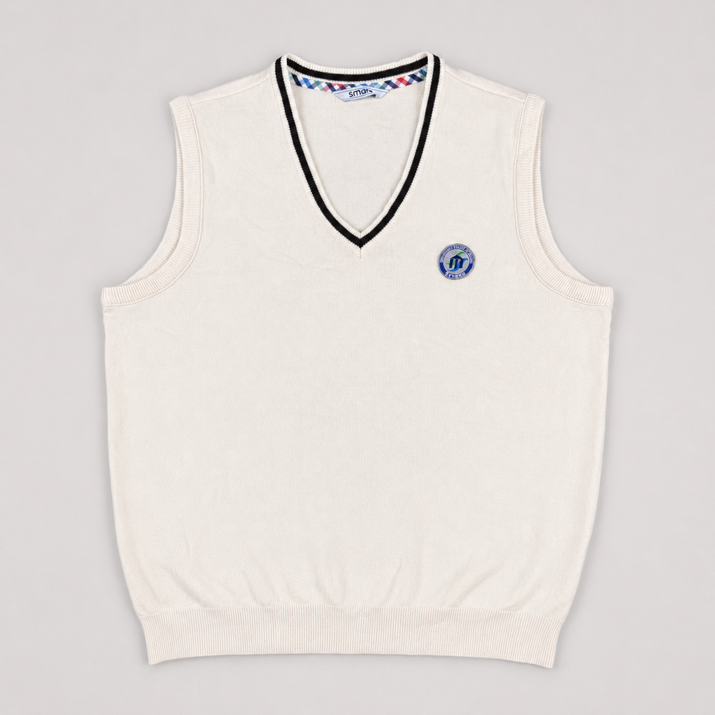 Vintage Korean School Sweater Vest Women's Large White V-Neck Jumper