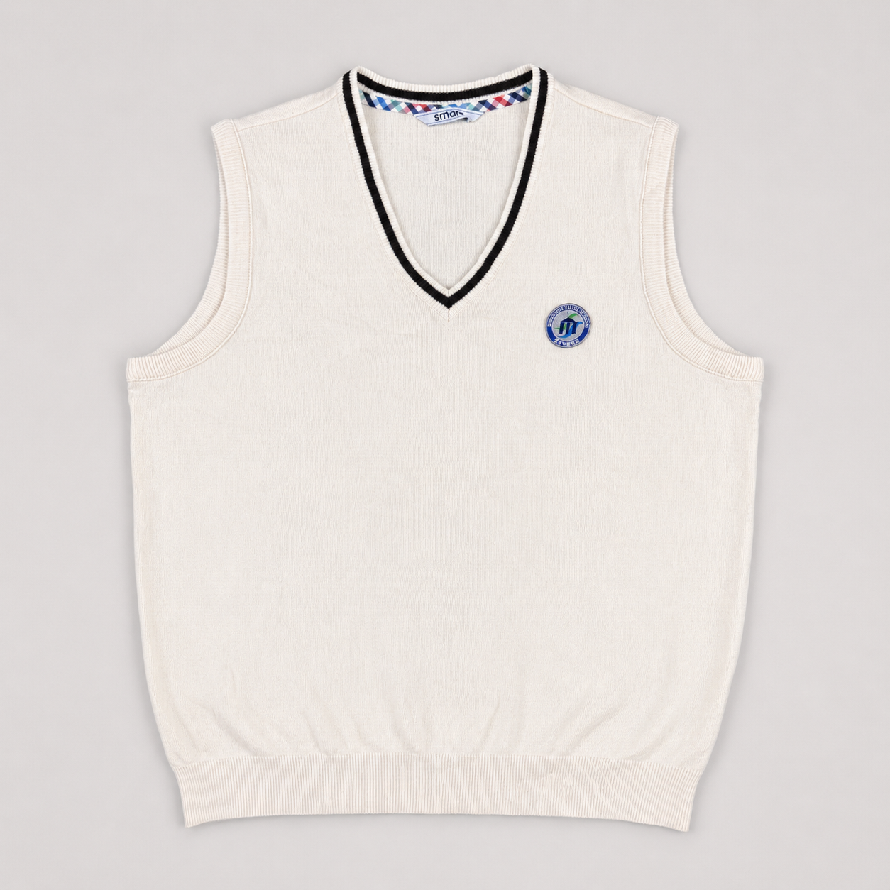 Vintage Korean School Sweater Vest Women's Large White V-Neck Jumper