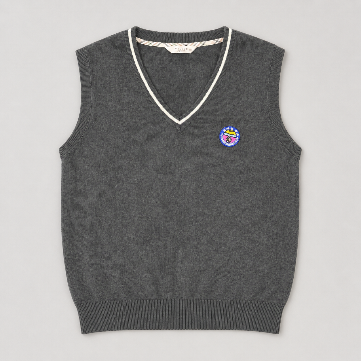 Vintage Korean School Uniform Vest Size Small Black Badge Logo V-Neck
